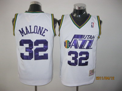 NBA Utah Jazz 32 Karl Malone Throwback Authentic White jersey